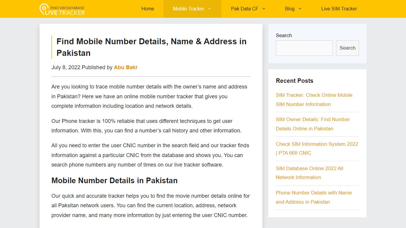 Find Mobile Number Details, Name & Address in Pakistan