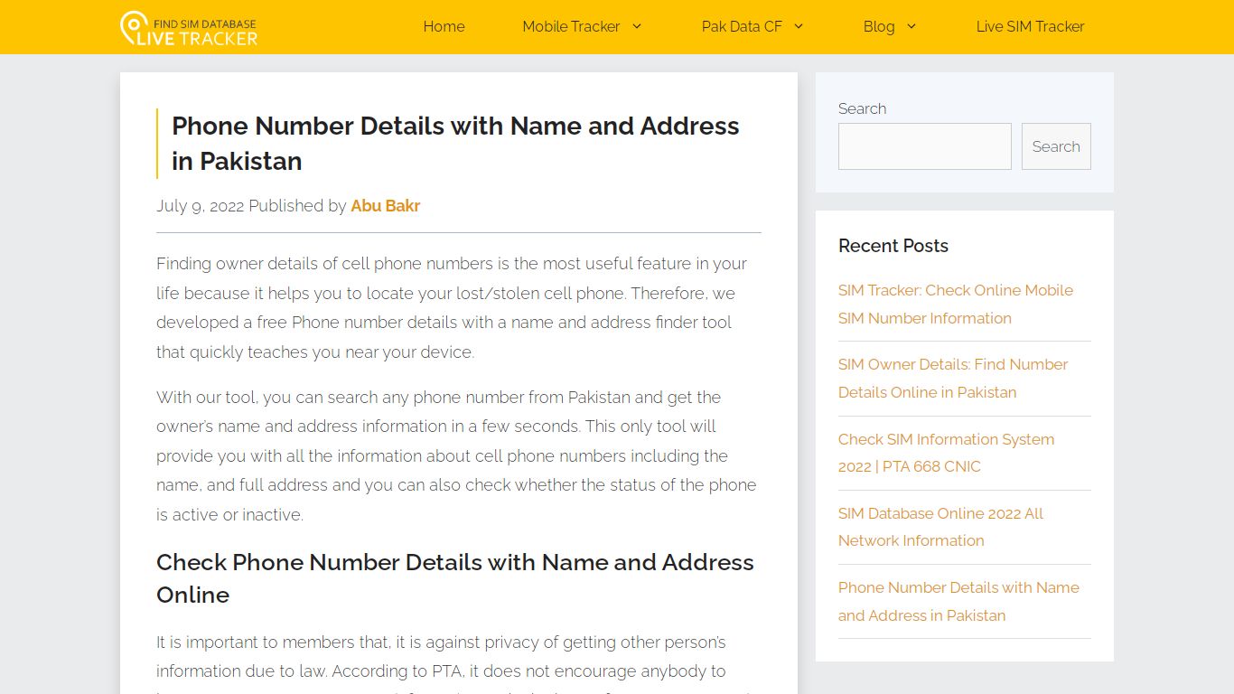 Phone Number Details with Name and Address in Pakistan